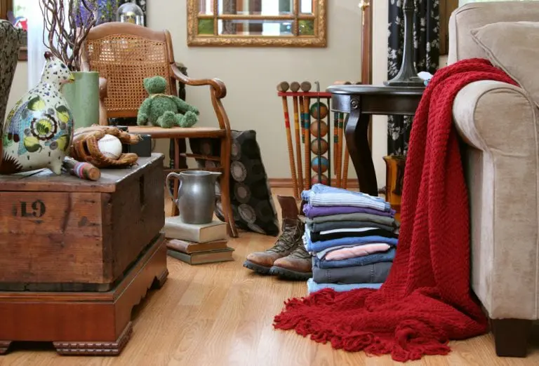 Vintage living room items packed for moving