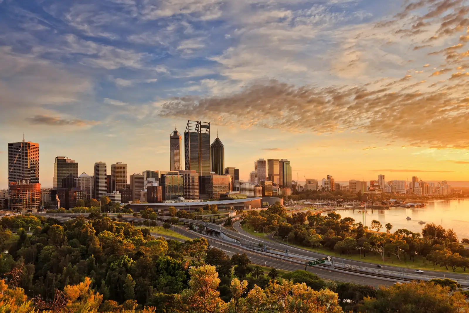 Perth city skyline representing Kent Removals & Storage relocation services in Western Australia
