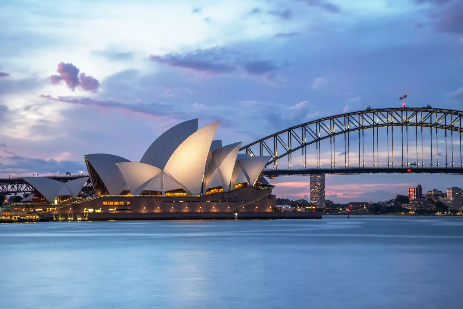 Sydney Opera House and Harbour Bridge at dusk