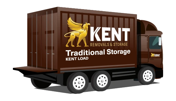 Kent Removals & Storage traditional storage truck illustration with secure transport container